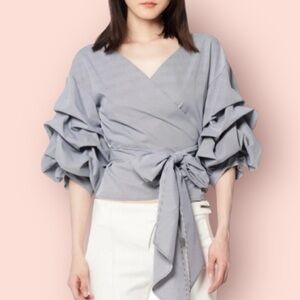 GRACIA Ruffle Sleeve Wrap Top NWT